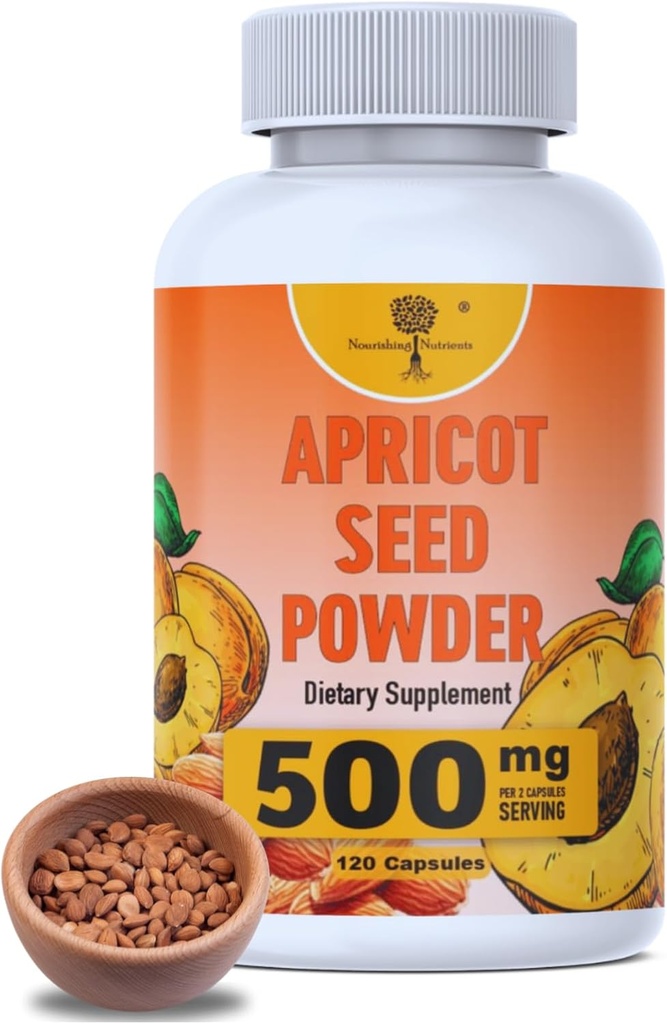 Organic Apricot Seeds Extract - ONLY Kernel supplement- Safe dosage 500mg - Antioxidant, Gut & Heart Health, Bone Density, Immune Support, Radiant and Smooth Skin, High Fiber - 500mg - 120 capsules