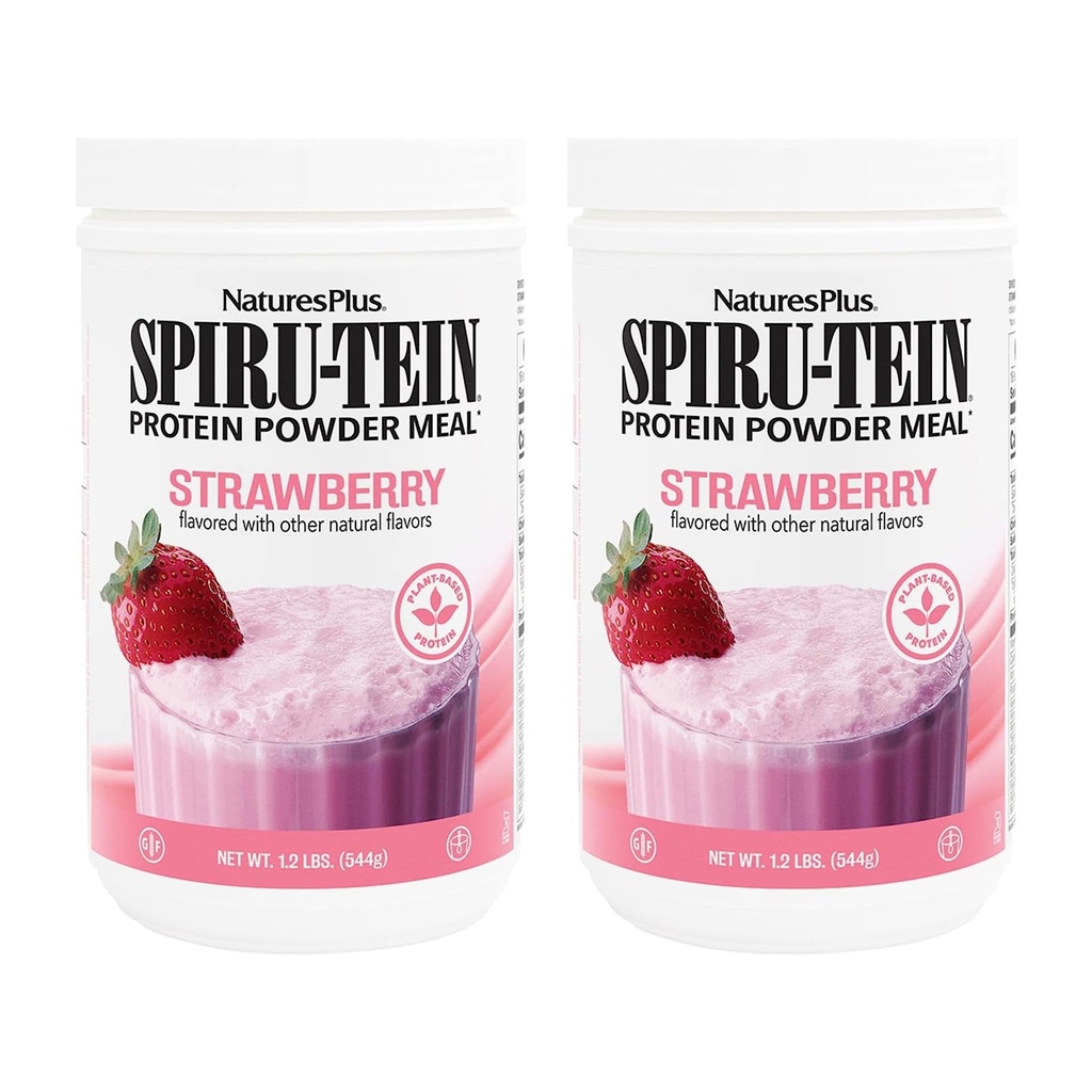 NaturesPlus SPIRU-TEIN, Aardbei - 1,2 lbs, Pack of 2 - Plant-based Proteïne Shake - Niet-GMO, Vegetarisch, Glutenvrij - 32 Totaal porties