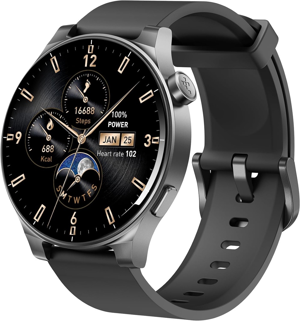 TOZO AMOLED S5 Smart Watch (Antwerpen/Make Calls), 1,43" HD-scherm voor mannen Vrouwen 100+ Sportmodi Fitness Horloges met slaapmonitor, IP68 waterdicht, Siliconen band zwart