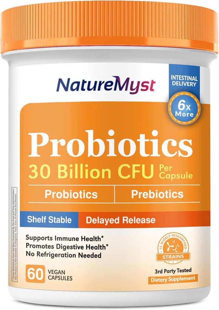 Probiotica, 30 Miljard CFU, 15 Strains, met prebiotica voor mannen en vrouwen, Gut Health, Immune & Digestieve Ondersteuning, Plank Stabiel, Vertraagde Release, 60 Vegan Caps