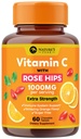 Vitamine C 1000mg Supplément à croquer - Extra Strength Immune Soutien Vitamine C Supplément alimentaire avec Rose HIPS, Nature VitamineC Antioxydant Support, Naturel, Végétalien, Arôme Orange - 60 comprimés