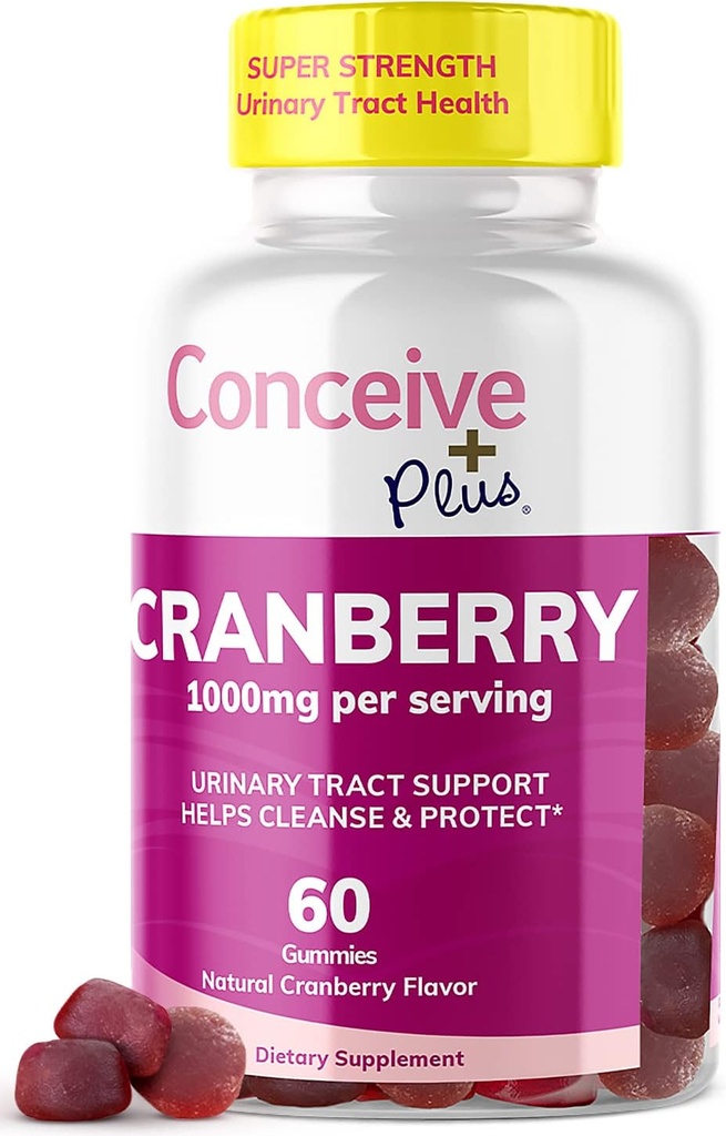 CONCEIVE PLUS Cranberry Gummies - 1000mg sterkte Cranberry Gummy Vitaminen, Urinaire Gezondheid, 60 Gummy Telling, 30 Dagen Levering