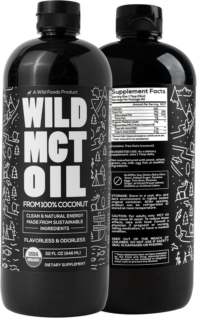 Wild MCT Olie Biologische Kokosnoot  Olie voor energie & Cognitieve ondersteuning 