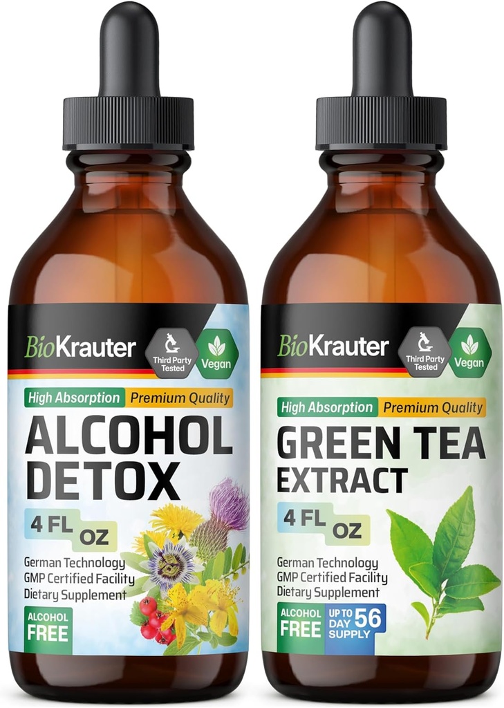 BIO KRAUTER Alcohol Detox Tinctuur 4 Fl. Oz. & Green Tea Extract Tinctuur 4 Fl. Oz.