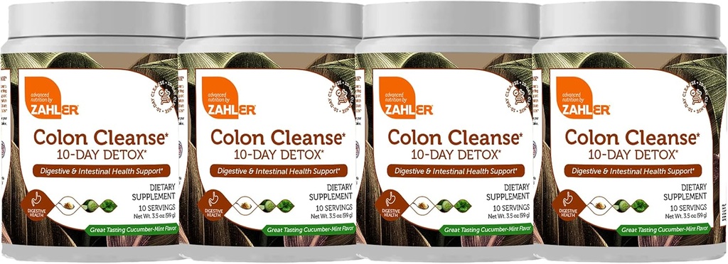 Zahler Colon Reiniging 10-Dag Detox Reiniging - Komkommermunt smaak - Kruidenvertering Wellness - Colon Cleanser & Detox voor Bowel Movement, Body Detox, Digestie Hulp voor vrouwen en mannen - 3.5 oz (4 Pack)