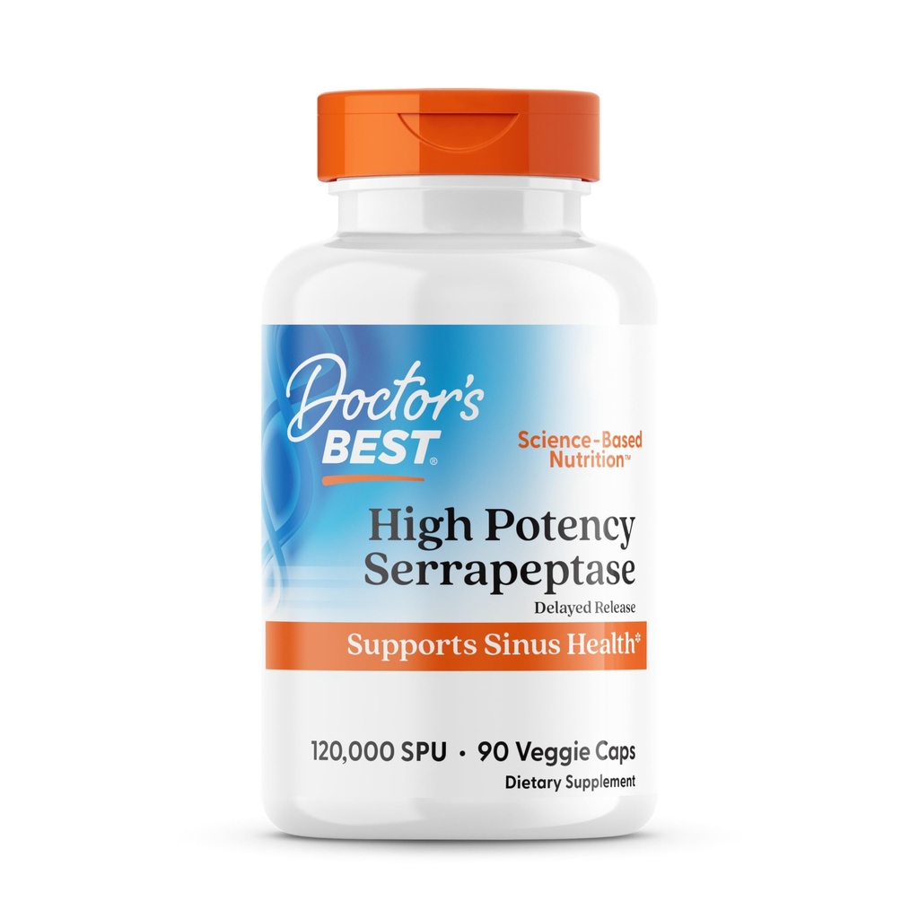 Artsen Best High Potency Serrapeptase, Ondersteunt Sinus Health 120.000 SPU, Non-GMO, Vegan 90 Veggie Caps