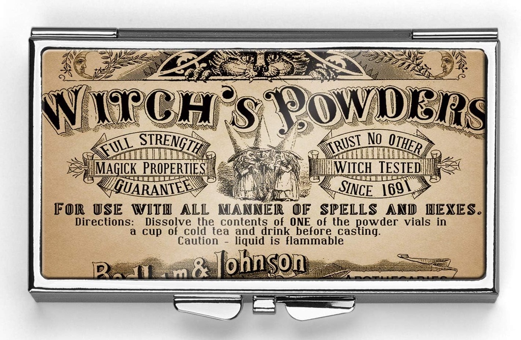 Vintage Witch's Powder's Pill Box Compact Rechthoek 7 Dag pil Box Pill Case Pill case