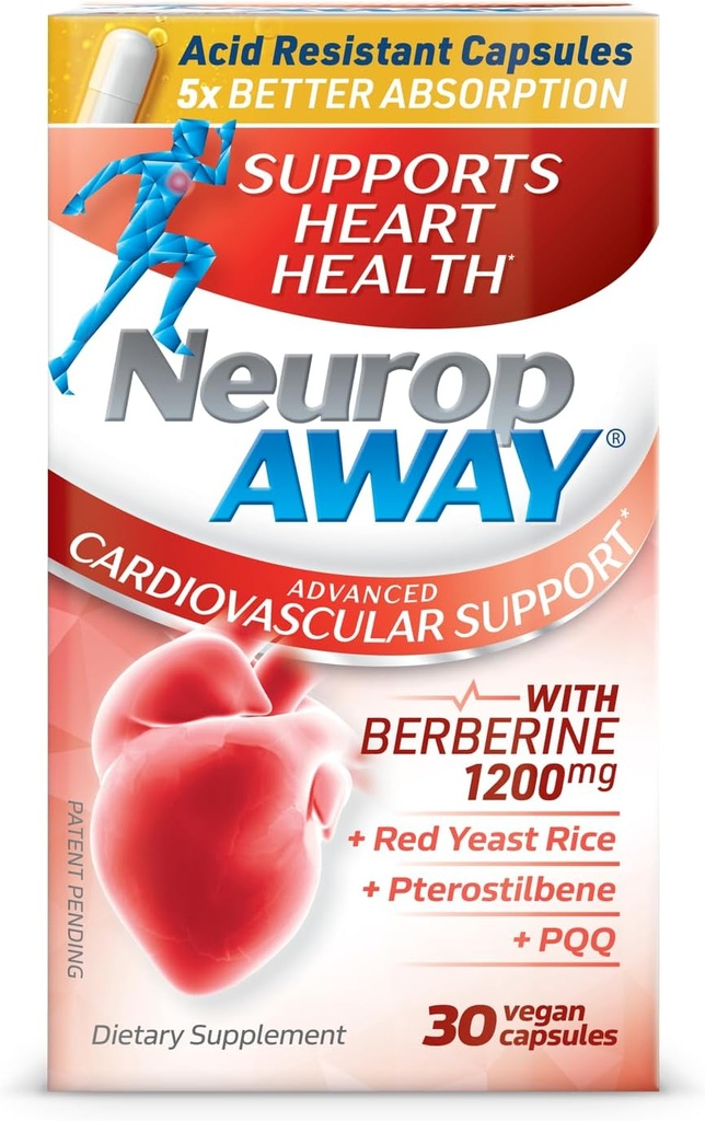 NeuropAWAY Cardiovasculair Ondersteuning 30ct 1200mg Berberine PQQ Rode Gist Rijst Pterostilbeen