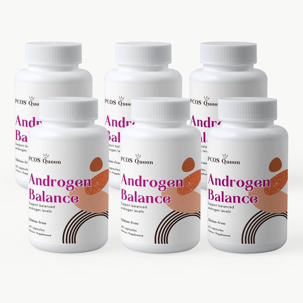 Androgen Balance - Supplément d'équilibre hormonal pour les femmes - Soutien pour l'excès de corps ou de poils faciaux, Balding, Fertilité (6 bouteilles)