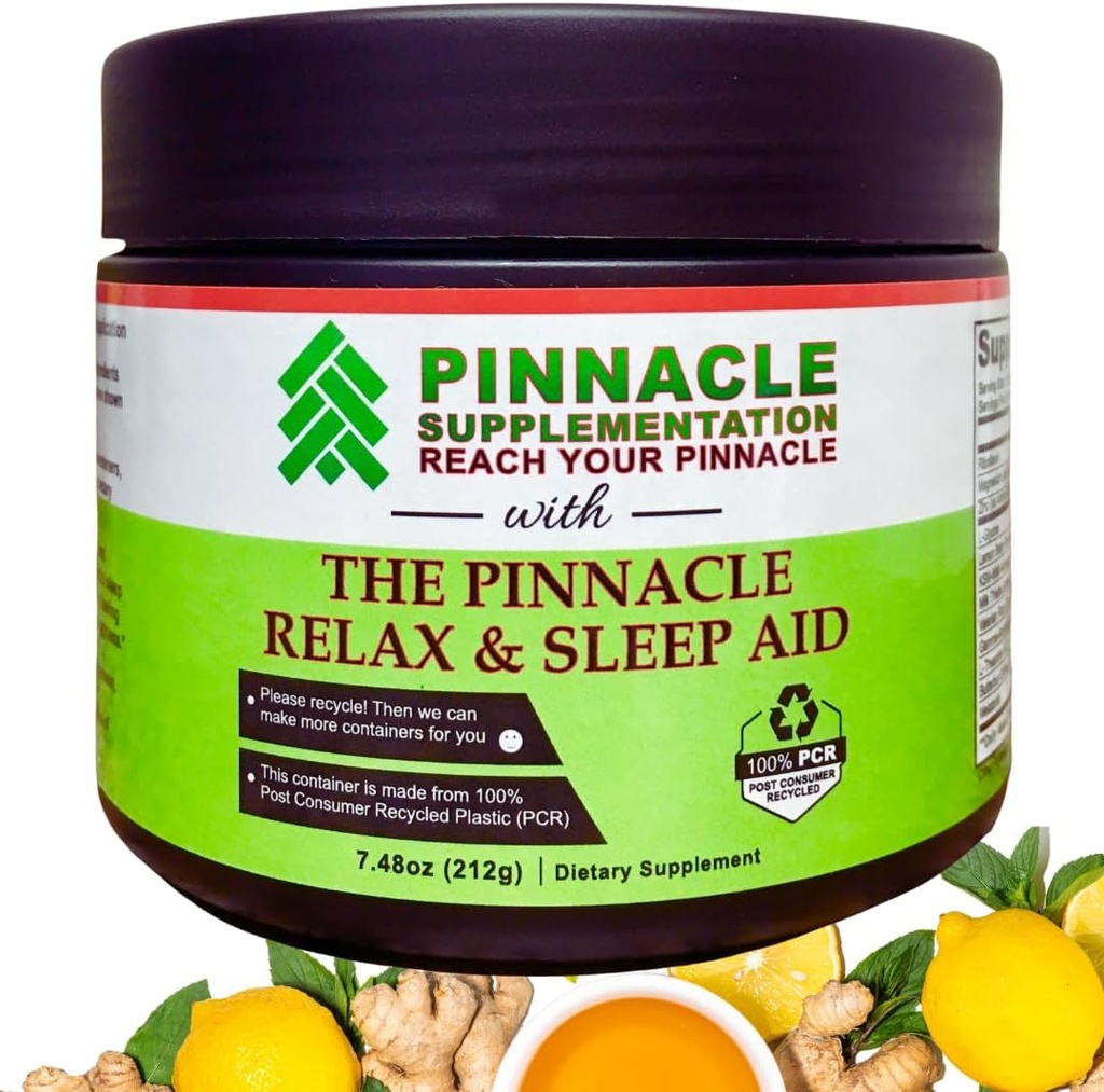 Pinnacle Relax & Slaapsupplement, Slaapondersteuningssupplement met Melatonine, Valeriaanwortel, Ashwagandha, L Theanine, Zink, GABA & Magnesium voor Calming, Natuurlijke Citroen Thee Smaak (30 Servers)