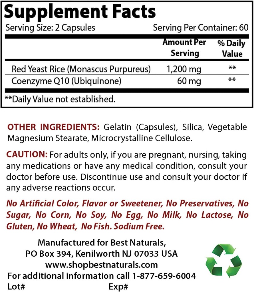 Best Naturals Red Gist Rice met CoQ10 & Niacin 500 mg