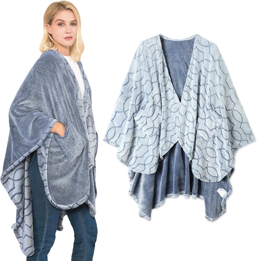 Bcareself Double-sided Draagbare deken Ultra Soft Flannel Shawl deken, Omkeerbare deken, met zakken, voor vrouwen en mannen