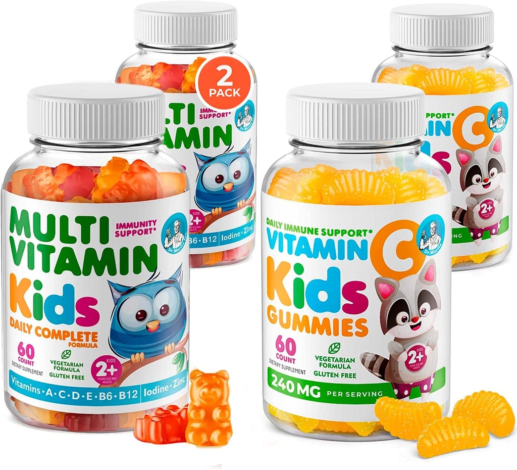 DR. MORITZ Essential Vitamin Pair - Kids Multivitamine Gummies Bundle (60 Telling, 2 Pack) met vitamine C (60 Tel 2 Pack)