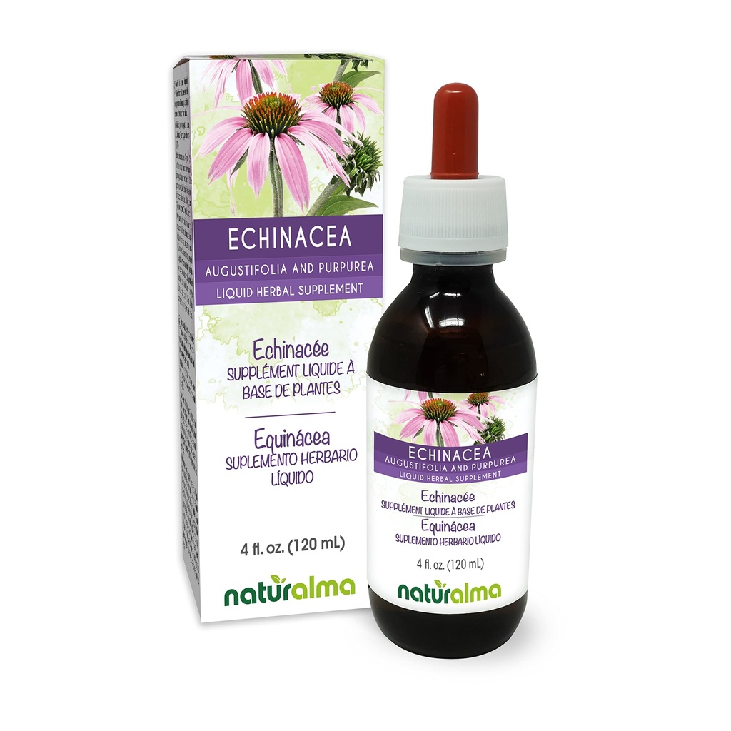 Naturalma Echinacea (Echinacea angustifolia et purpurea) Racines et herbes Teinture sans alcool - 4 fl oz Extrait liquide dans les gouttes - Supplément à base de plantes - Vegan