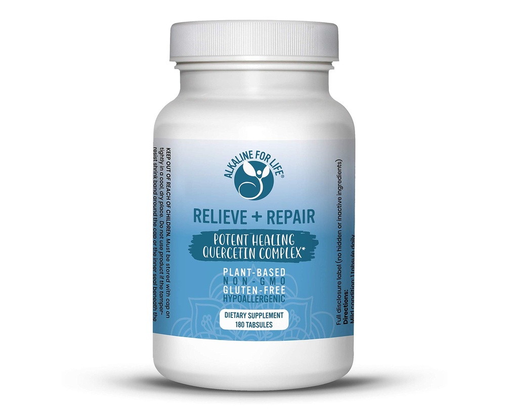 Relieve + Reparatie Quercetine 1000mg, Granaatappelsappoeder, OPC Antioxidanten Supplement - Pure Quercetine Dihydraat -Voorkeursformulier voor biologische beschikbaarheid (180 Makkelijk doorslikken Tabs)