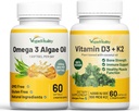 Vegan Vitality Health Booster Bundle - Vegan D3+K2 en Vegan Omega 3 Algenolie. Hoge sterkte Plant Formula voor Immuniteit, Energie Totale Gezondheid voor Veganisten en Vegetariërs