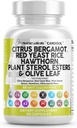 Schone Nutraceuticals Citrus Bergamot Rode Gist Rijst Capsules met Plant Sterolen - met Hawthorn Extract Olive Leaf Niacin Vitamine K3 D3 COQ10 Guggul & More