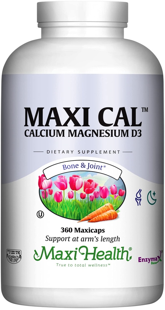 Maxi Health Calcium 1000 mg Supplement met vitamine D3 (1000 IE) en Magnesium (500 mg) - Bot, tanden en gezamenlijke ondersteuning voor mannen en vrouwen - 360 capsules - Maxi Cal