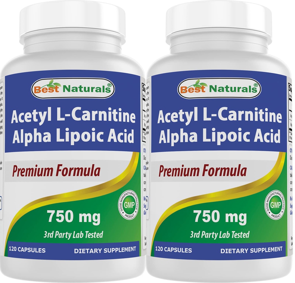 Meilleurs naturels Acétyl L-Carnitine et acide alpha lipoïque 750 mg 120 Capsules (120 Nombre (paquet de 2))