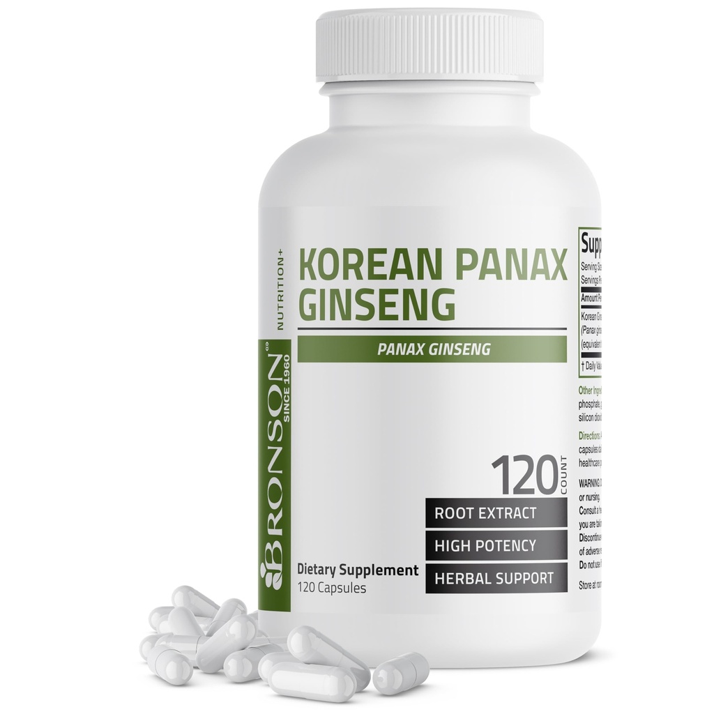 Bronson Korean Panax Ginseng ondersteunt energie, duurzaamheid en vitaliteit + geheugen en geestelijke prestaties, 120 capsules