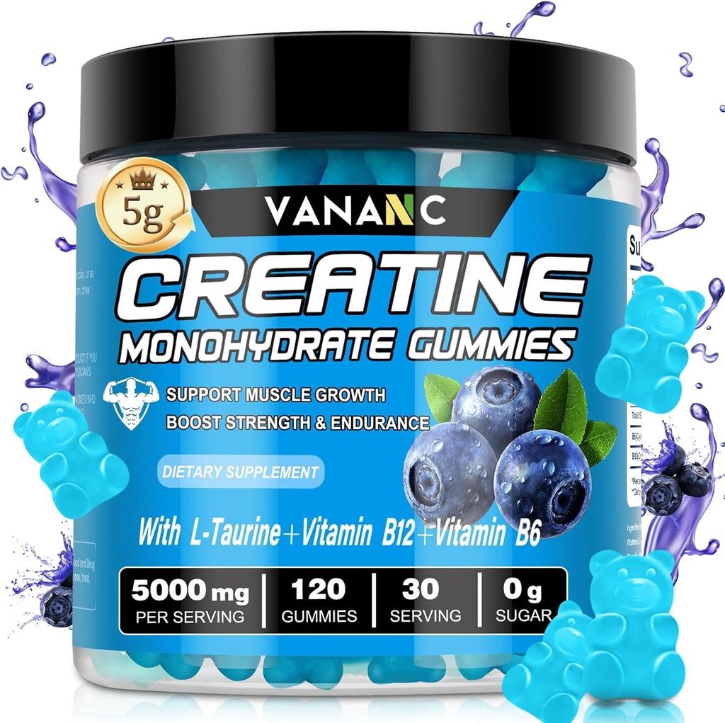 Creatine Monohydraat Gummies 5000 mg voor mannen en vrouwen, suikervrij,laag in calorieën, met L-Taurine + Vitaminen voor het verhogen van de spierkracht