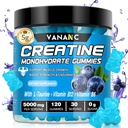 Créatine monohydraté Gommies 5000 mg pour les hommes et les femmes, sans sucre, faible en calories, avec L-Taurine + vitamines pour augmenter la force musculaire