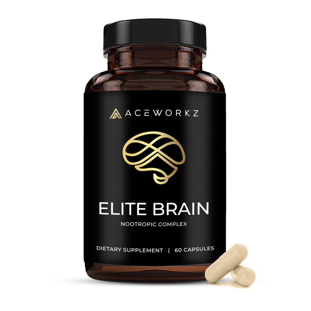 Elite Brain - Nootropic Supplement for Focus, Memory & Mental Clarity - ALCAR, Lions Mane, ALA, L-Theanine, Vitamine B Complex - Natural Energy, Cafeine-Free (60 Capsules)