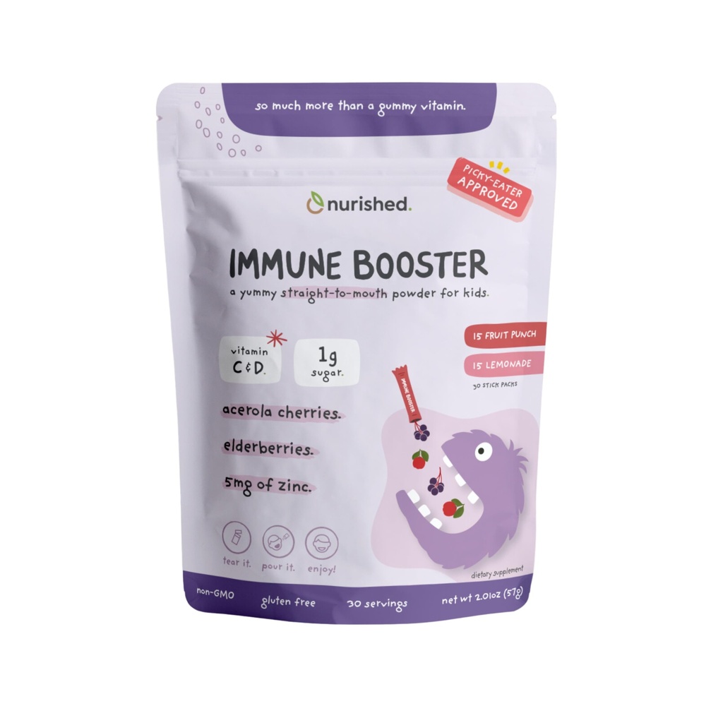 Kinderen Immune Booster met vlierbes, Acerola Cherry, Zink, Vitaminen C & D - Recht-op-mond poeder - 30 porties - 2 smaken