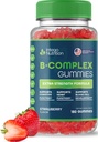 Vitamine B Complex Gummies voor volwassenen, B Complex Vitamine Supplement voor vrouwen en mannen, B Vitaminen Complex Gummies voor energie en hersenen gezondheid, natuurlijke aardbeien smaak, 180 Tellen