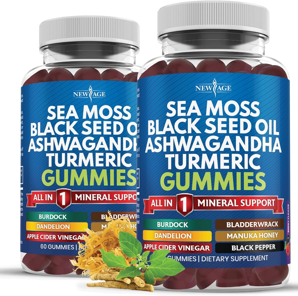 Sea Moss Gummies, Sea Moss, Black Seed, Ashwagandha, Turmeric, Manuka Honey, ACV, Dandelion, Black Pepper, Burdock, Bladderwrack, Vegan - 120 Graaf
