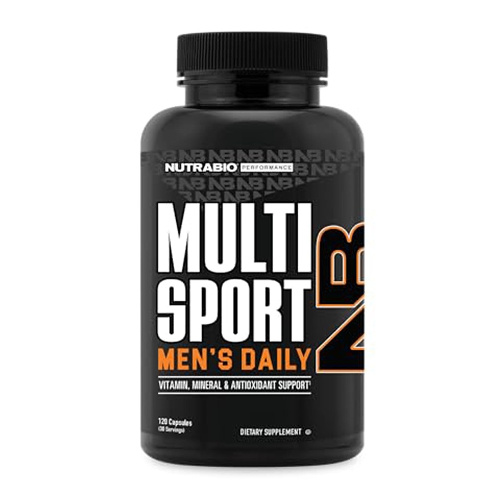 NutraBio Multisport pour hommes - Hommes MultiVitamine - 33 Vitamines, Minéraux, Micronutriments - Riche en Antioxydants - Soutient la performance athlétique de pointe, l'énergie, le métabolisme (120 capsules végétales)