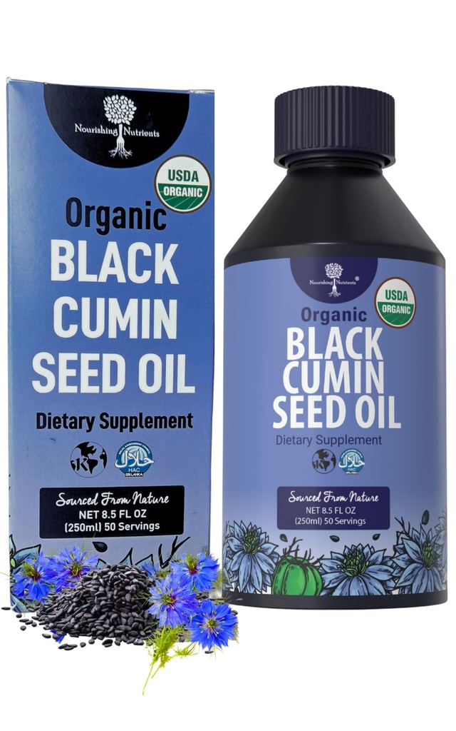 Biologische zwarte komijnzaadolie-USDA-Koud Geperst tot 6X Sterkere thymochinon- Pure Nigella Sativa Cumin Seeds - Premium Supplement voor Immune Support, Antioxidant, Kalmerend, Huid & Haar (8,5 oz)