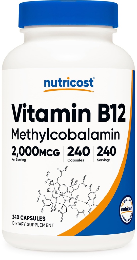 Nutricost Vitamine B12 (Methylcobalamine) 2000mcg, 240 Capsules - Vegetarische caps, Non-GMO, Glutenvrij B12 Supplement
