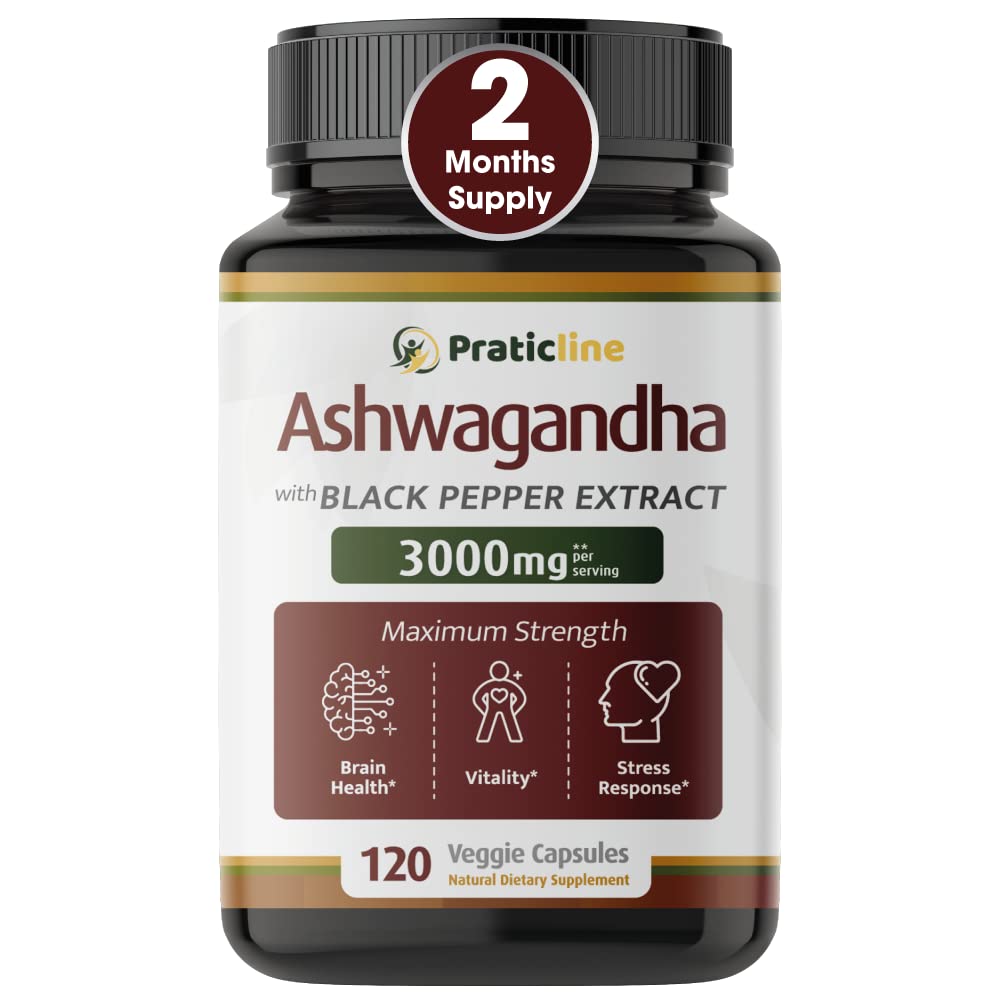 Ashwagandha Capsules 3.000 mg - 120 Vegan Cap Gemaakt met biologisch Ashwagandha Poeder en Wortel Extract. Glutenvrij. Gemaakt in Amerika