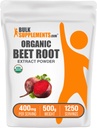 BulkSupplements.comExtrait de racine de betterave biologique en poudre - poudre de racine de betterave, supplément d'oxyde nitrique - végétalien et sans gluten, 400mg par portion, 500g (1,1 lb) (paquet de 1)