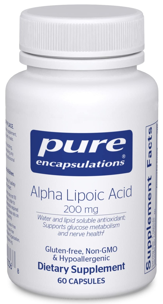 Pure Encapsulations Alpha Lipoïne Acid 200 mg - 200 mg ALA - Lever & antioxidant Ondersteuning* - voor nerve Health & Carb Metabolisme - Vegan & non-GMO Supplement - 60 capsules