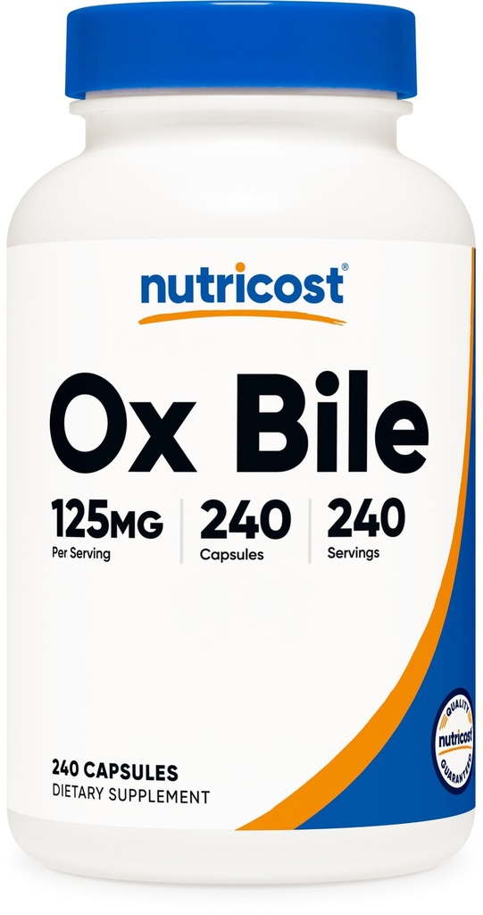 Nutricost Ox Bile Capsules 125mg, 240 Capsules - Non-OGM
