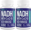 NADH 50mg + CoQ10 200mg + D-Ribose 150mg Supplement, Boosting NAD+ Supplementen voor Immuunsysteem, Cellular Energy, Focus, Verminderd Nicotinamide Adenine Dinucleotide, 120 Veggie Capsules