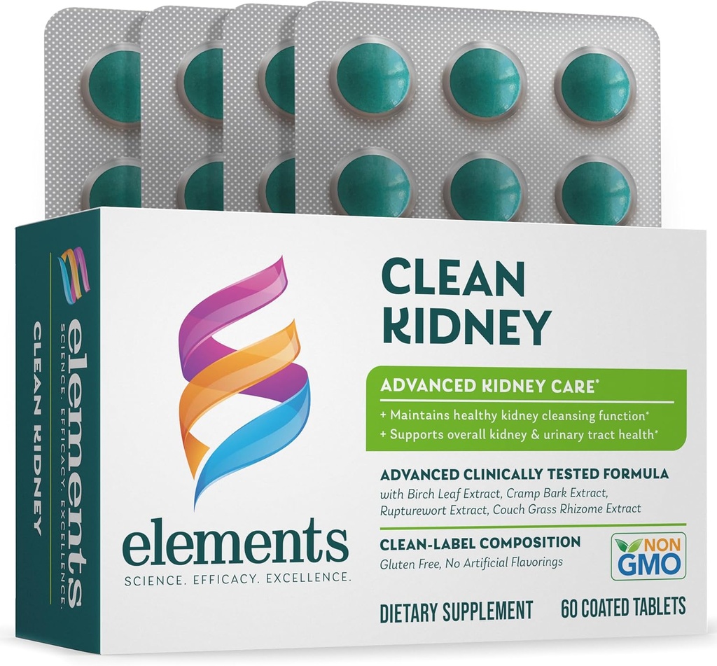 Éléments Nettoyer le rein, 60 comprimés (30 jours d'approvisionnement), soutient la fonction normale de rein et de tract urinaire, sans gluten,
