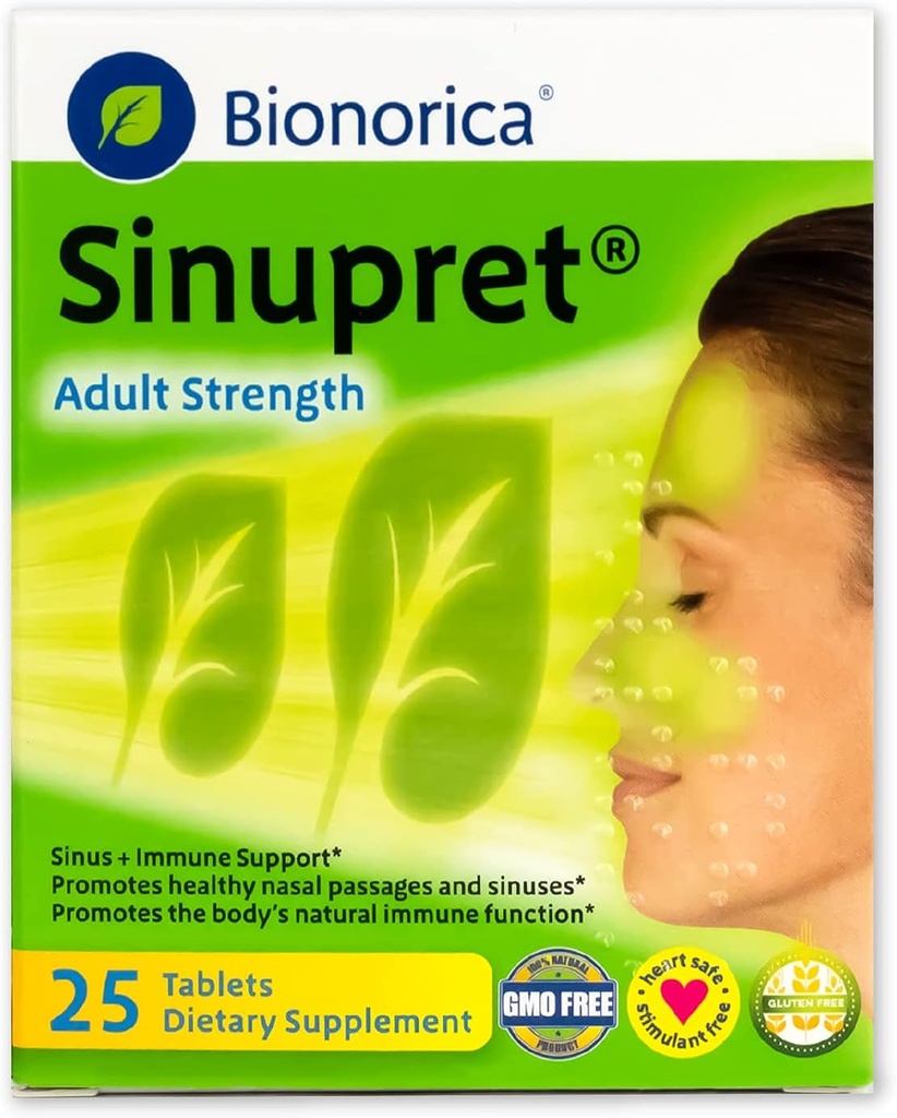 Sinupret Adult Strength Sinus + Immune Support All Natural, Fast Acting Herbal Nasal Passage & Immunity Boost Supplément avec Verbena & Elder Flower - 25 comprimés