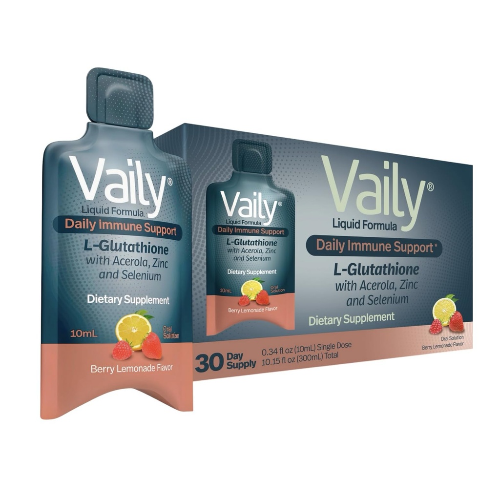 Supplément de soutien pour adultes Vaily Immune - Supplément de glutathion liquide 860 mg avec vitamine C/acérola Zinc et sélénium - Antioxydant à haute puissance, santé de la peau, désintoxication tous les jours - 30 flacons à dose unique