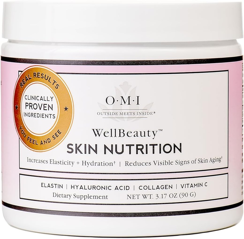 OMI Wellbeauty Skin Nutrition, klinisch bewezen om de elastischheid te verhogen en de zichtbare tekenen van huidveroudering te verminderen, Franse Marine Elastine, Collageen, Hyaluronzuur, Vitamine C, 1 maand aanbod, 3.17oz