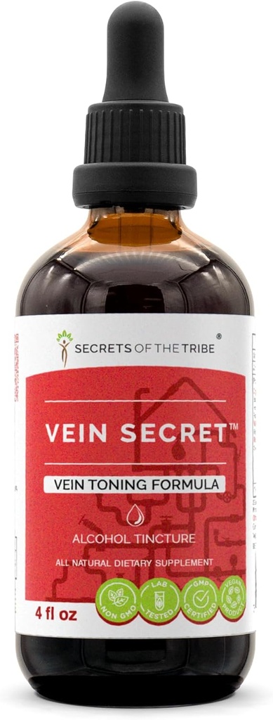 Vein Secret Herbal Extract, Alcohol Tinctuur, Glycerite Butcher's Broom, Horse Chestnut, Prickly Ash, Rosemary, Stoneroot. Vein Tonnig Formule (4 FL OZ)