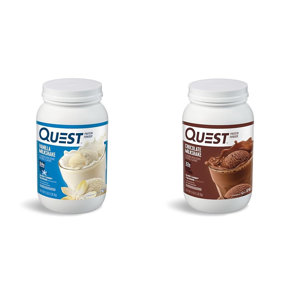 Quest Nutrition Vanille Milkshake Proteïne Poeder, 24g Proteïne, 1g Suiker, Lage Carb & Chocolate Milkshake Proteïne Poeder, 22g Proteïne, 1g Suiker, Lage Carb, Glutenvrij