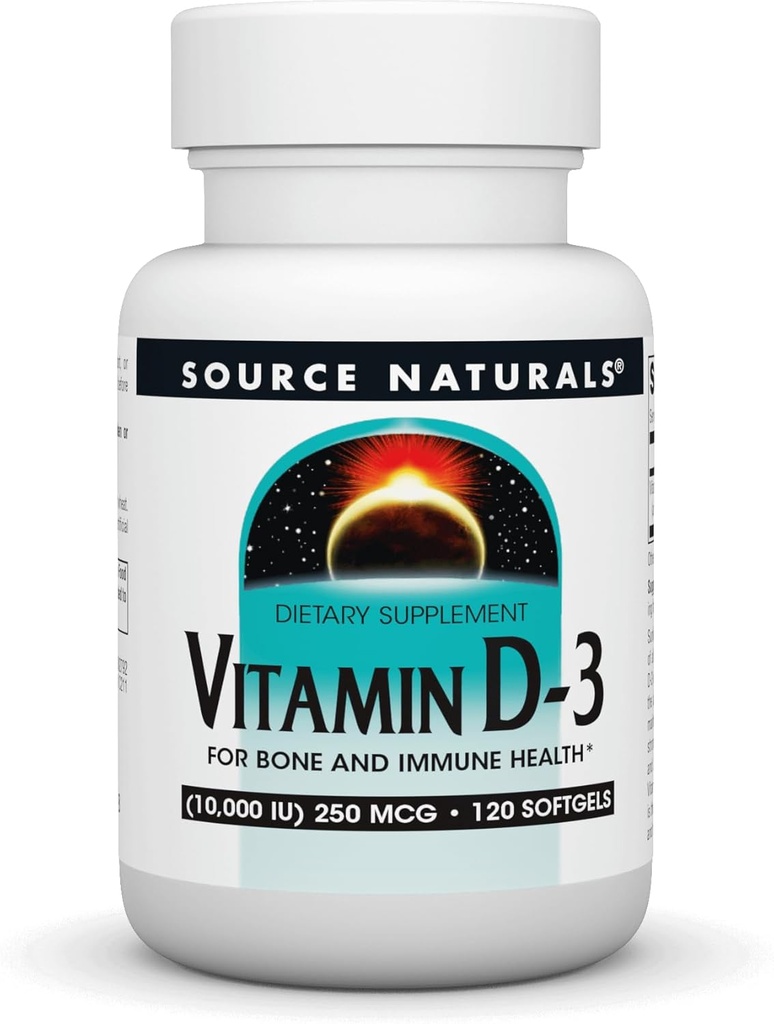 Source Naturals Vitamine D-3, soutient la santé osseuse et immunitaire*, 250 mcg (10 000 UI) - 120 Softgels
