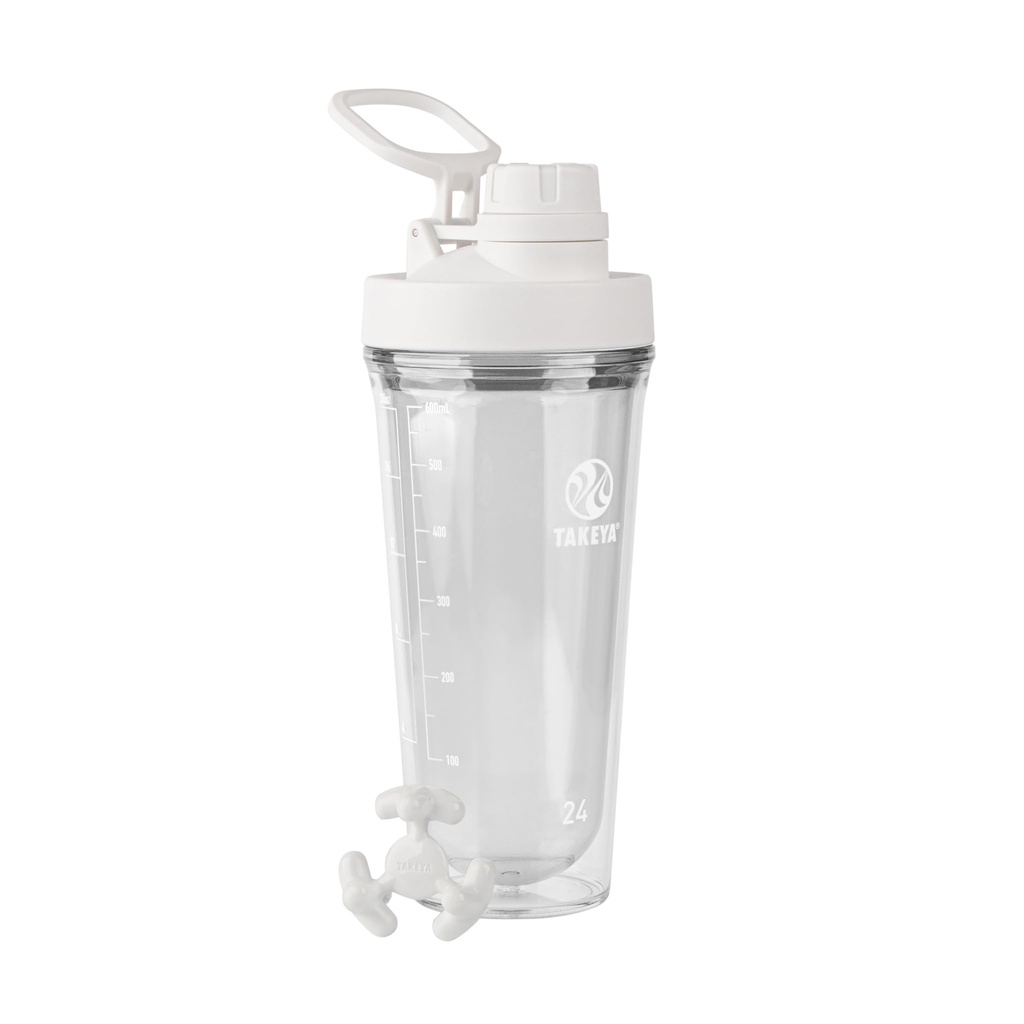 Takeya Protein Shaker - BPA-Free Plastic Shaker Bottle with Leak-Proof Spout Lid - Easy Carry Shaker for Gym & More - Vaatwasser-Safe Herbruikbare Shaker met Spout Lid - 24 oz, Cloud White
