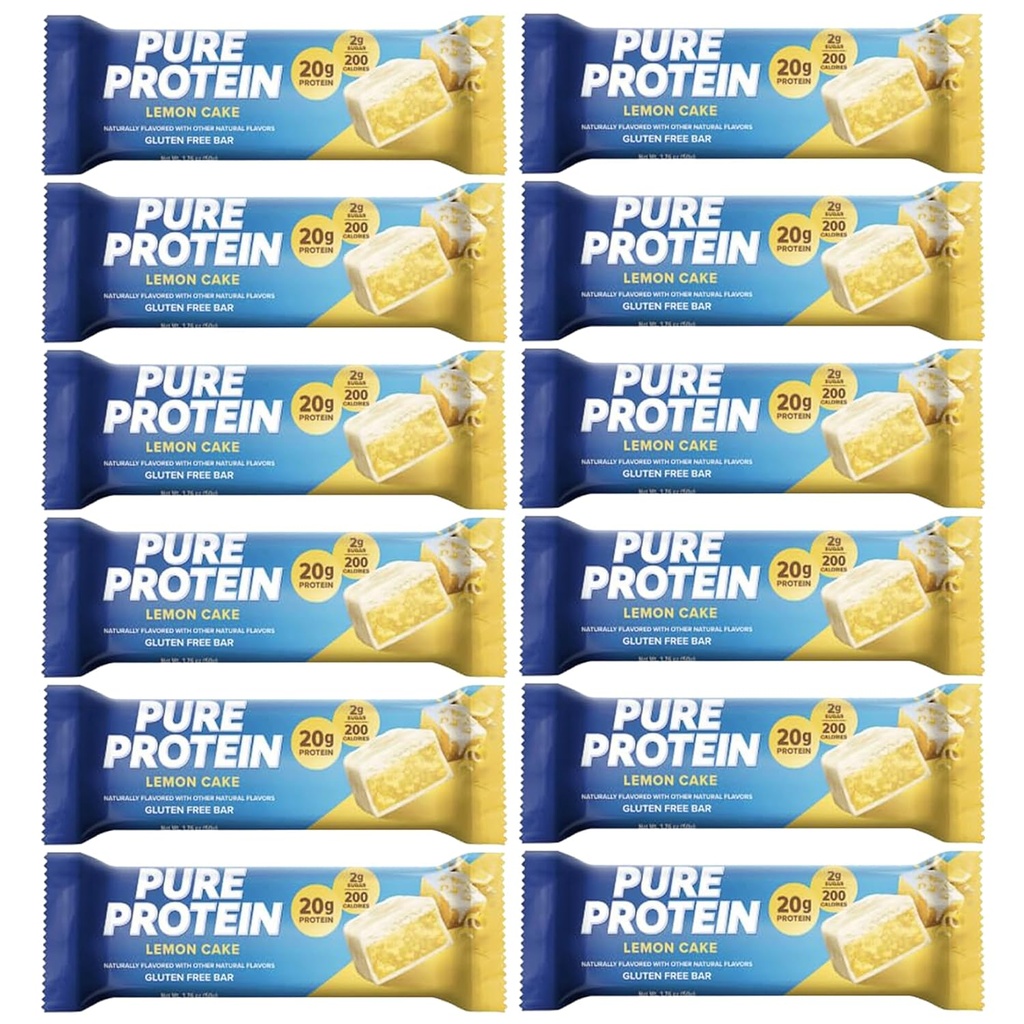 Pure Protein Bars, Hoge Proteïne, Nutrische Snacks ter ondersteuning van energie, lage suiker, 1,75 oz 12 Tel Citroen Cake
