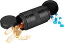 Metal Pill Box 2 fois par jour - Portable Waterproof Small Pill Case (AM PM), Travel Daily Pill Container, Compact Pill Holder Medicine Organizer for Pills/Vitamine/Pish Oil/Supplements, Noir