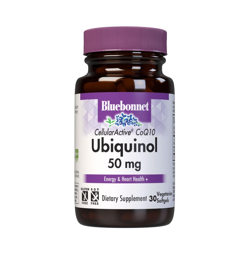 Bluebonnet Nutrition Cellular Active CoQ10 Ubichinol 50 mg Vegetarische Softgels, Hartgezondheid & Cellular Health, Ubichinol uit Kaneka, Niet GGO, Glutenvrij, Sojavrij, Melkvrij, 30 Vegetarische Softgels