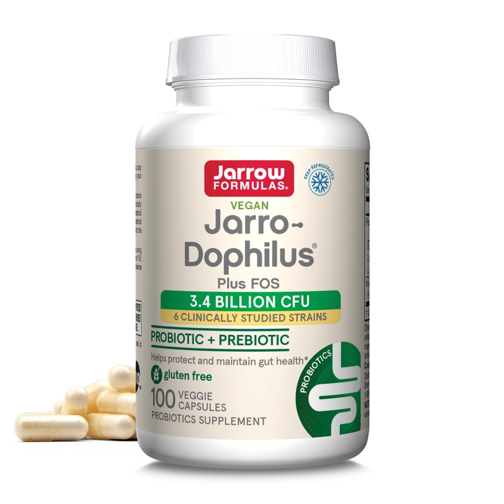 Jarrow Formulas Jarro-Dophilus + FOS - 3,4 miljard Organismen per portie - 100 Veggie Caps - Prebiotic & Probiotic - Nutritional Support to Beneficial Bacteria - Tot 100 porties